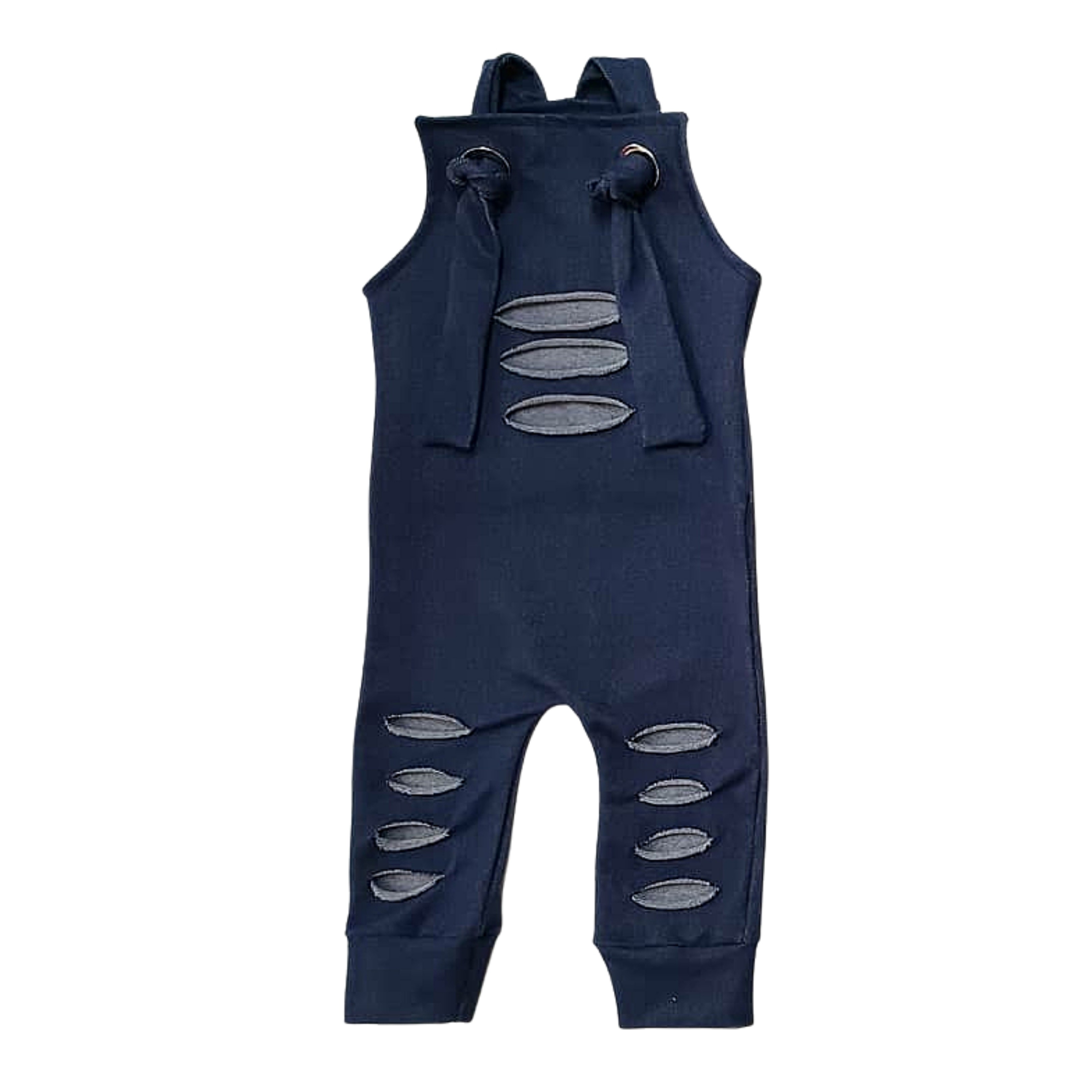 Jardineira Saruel Imita Jeans Destroyed Azul