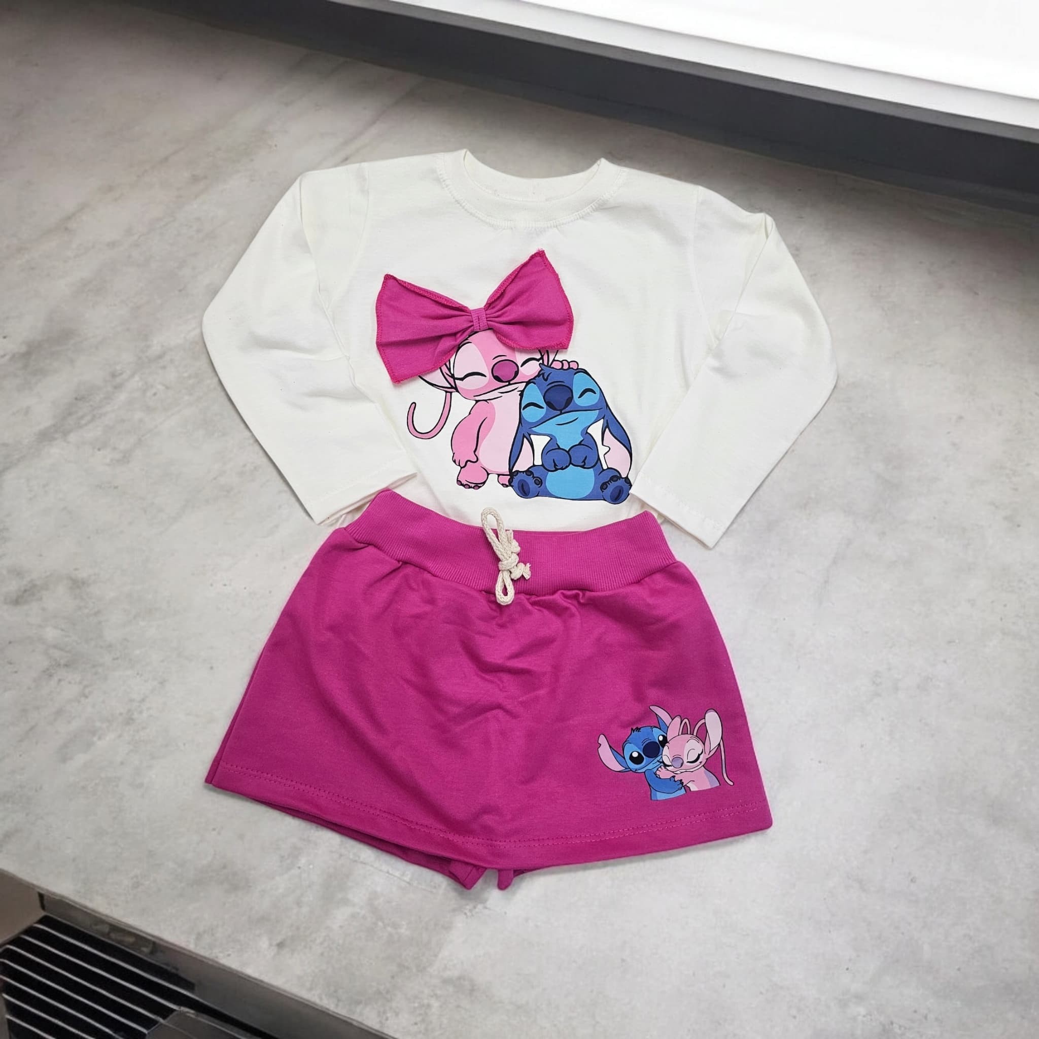 Conjunto angel e stitch laço manga longa 