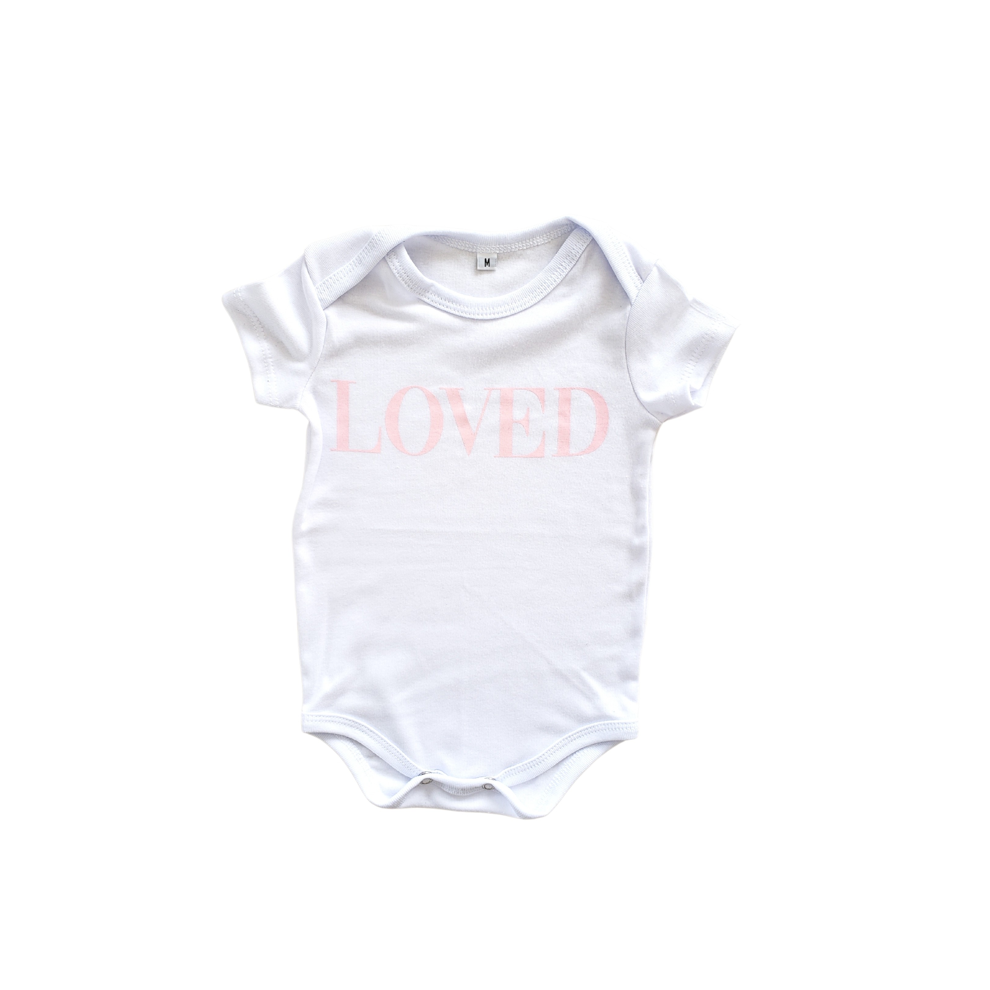 Body Branco Curto Loved Rosa Bebê