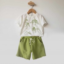 Conjunto dino offwhite com verde