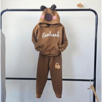 conjunto moletom marrom capivara capuz 3D
