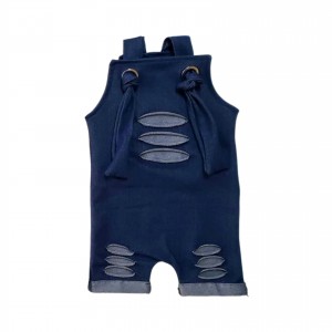 Jardineira Short Imita Jeans Destroyed Azul