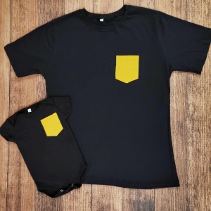 kit camiseta e body preto c mostarda