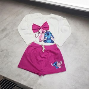Conjunto angel e stitch laço manga longa 