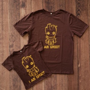 Kit Camiseta Marrom I am Groot